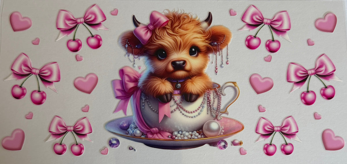 16W84 Pink Highland Cow Teacup