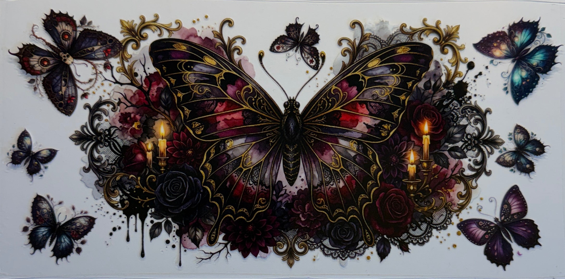 16W158 Gothic Butterfly & Roses