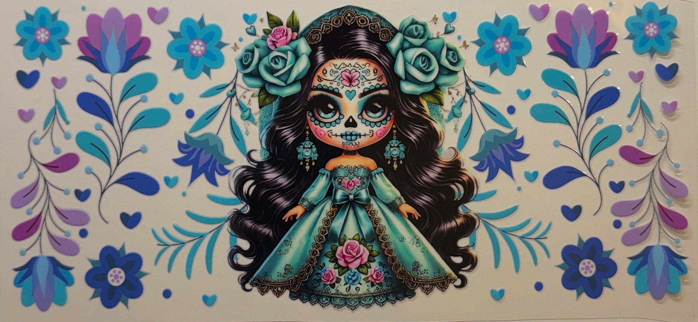 16W304 Teal Rose Sugar Skull Beauty