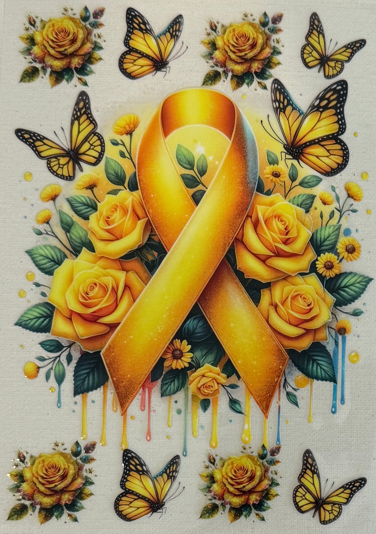 A5-11 Yellow Awareness Ribbon & Butterflies