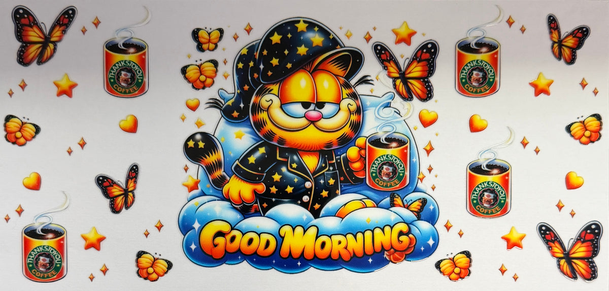 16W321 Sleepy Orange Cat Good Morning Coffee