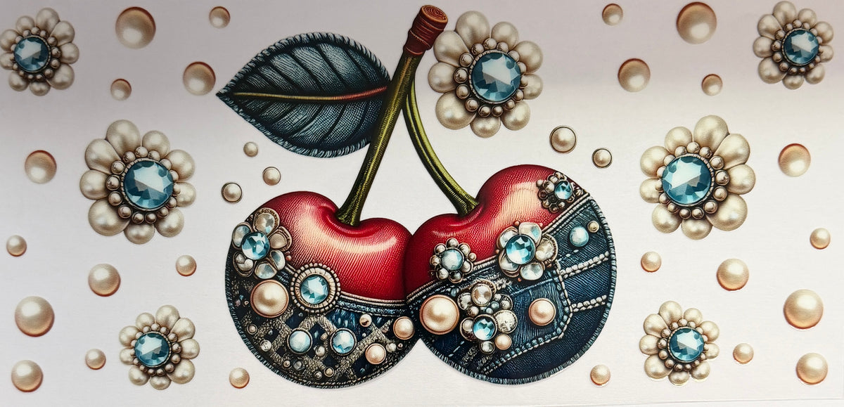 16W327 Jeweled Cherries, Pearls & Denim