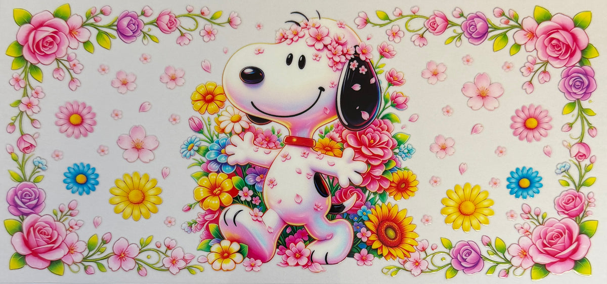 16W332 Happy White Dog & Colorful Flowers