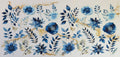 16W333 Blue Watercolor Flowers & Gold Botanicals