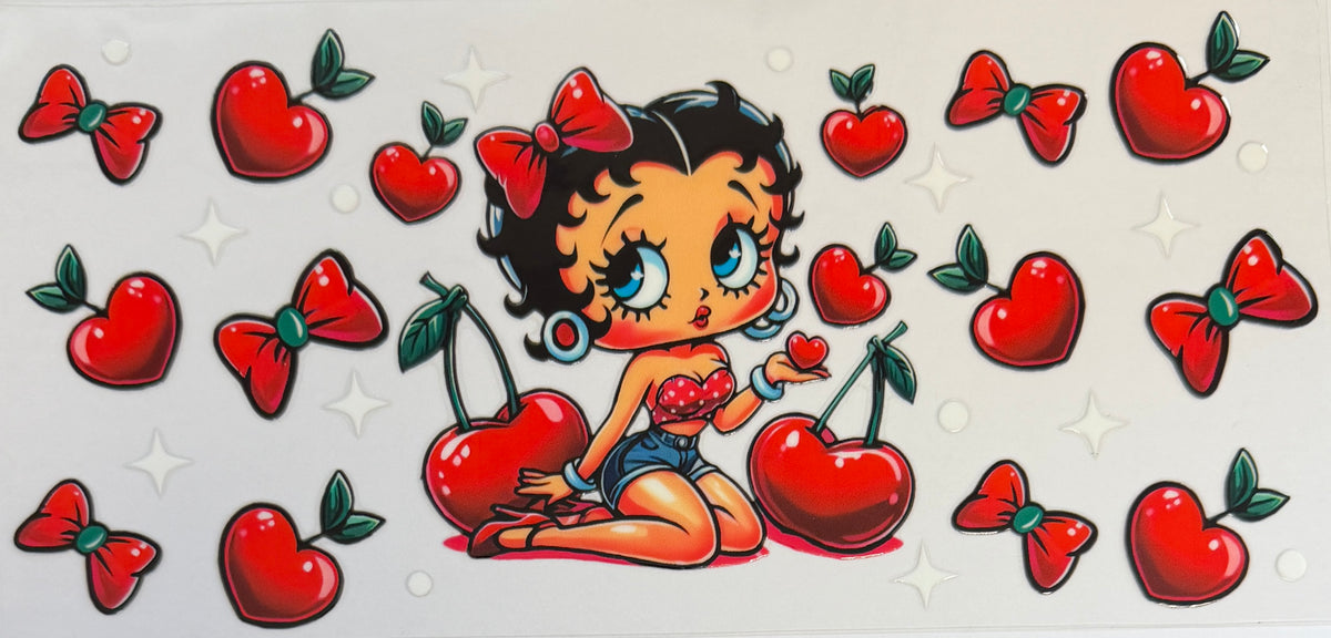 16W342 Retro Pin-Up Girl, Cherries & Red Bows