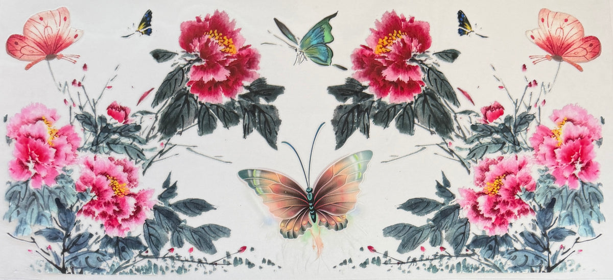 16W345 Watercolor Pink Flowers & Butterflies